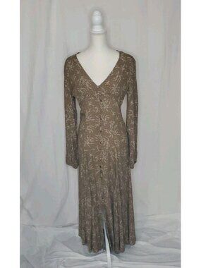 IN LOOM Floral Print Babydoll Maxi Dress Womens M Button Down Layered Boho Y2K